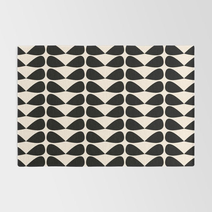Mod Leaves Mid Century Modern Abstract Pattern in Black and Almond Cream Rug Gallery Image 2