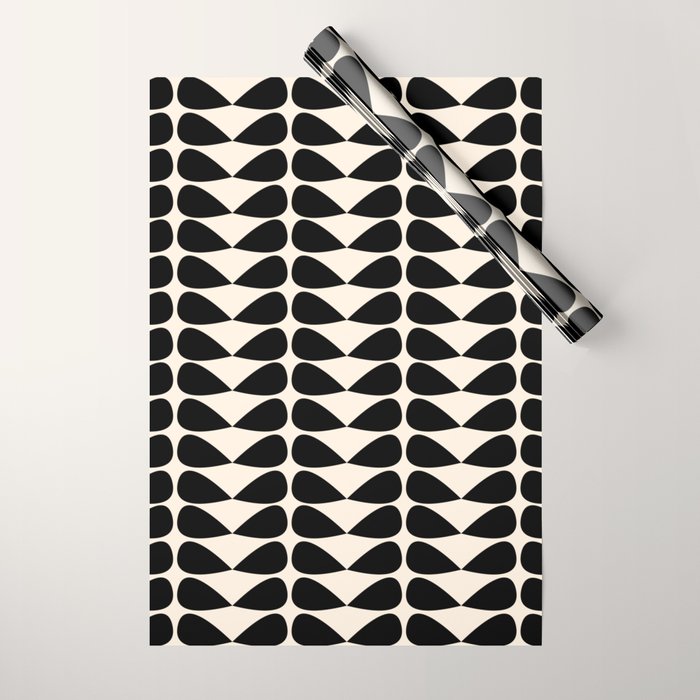 Mod Leaves Mid Century Modern Abstract Pattern in Black and Almond Cream Wrapping Paper Gallery Image 1