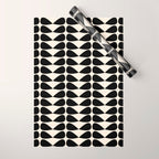 Mod Leaves Mid Century Modern Abstract Pattern in Black and Almond Cream Wrapping Paper Gallery Image 1
