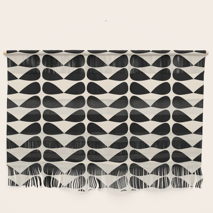 Mod Leaves Mid Century Modern Abstract Pattern in Black and Almond Cream Wall Hanging Gallery Image 1