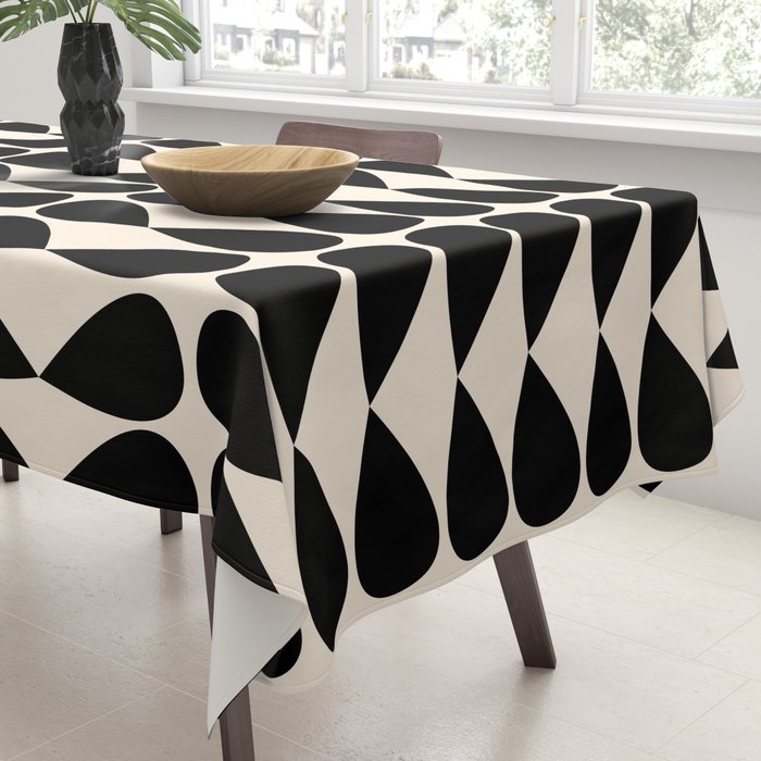 Mod Leaves Mid Century Modern Abstract Pattern in Black and Almond Cream Tablecloth Gallery Image 3