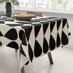 Mod Leaves Mid Century Modern Abstract Pattern in Black and Almond Cream Tablecloth Gallery Image 3