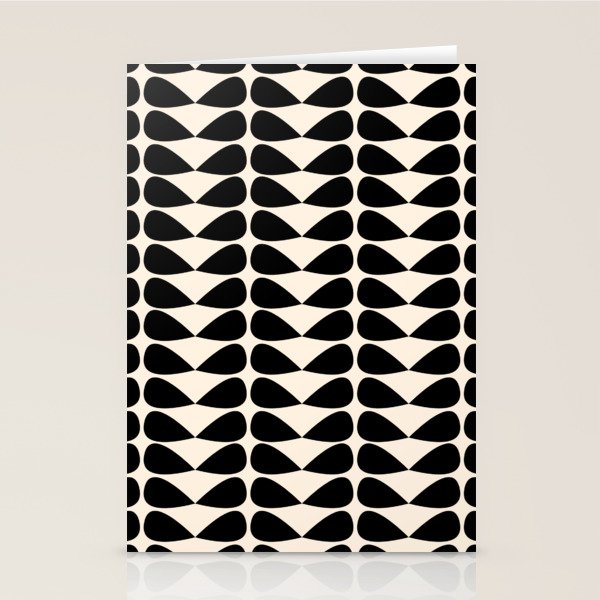 Mod Leaves Mid Century Modern Abstract Pattern in Black and Almond Cream Stationery Card Gallery Image 2