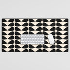 Mod Leaves Mid Century Modern Abstract Pattern in Black and Almond Cream Desk Mat Gallery Image 1