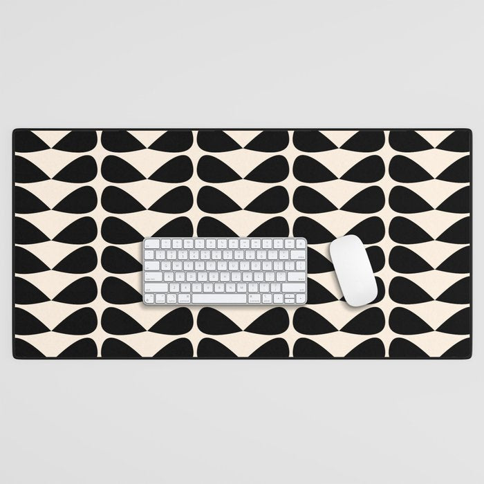 Mod Leaves Mid Century Modern Abstract Pattern in Black and Almond Cream Desk Mat Gallery Image 1