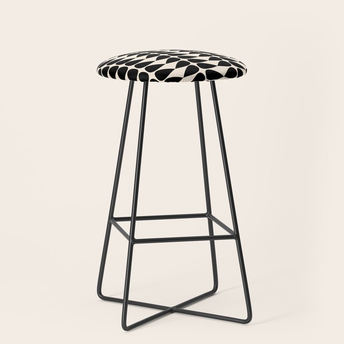 Mod Leaves Mid Century Modern Abstract Pattern in Black and Almond Cream Stool Gallery Image 1
