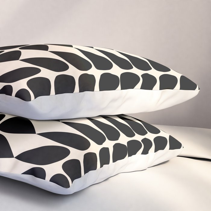 Mod Leaves Mid Century Modern Abstract Pattern in Black and Almond Cream Pillow Sham Gallery Image 3