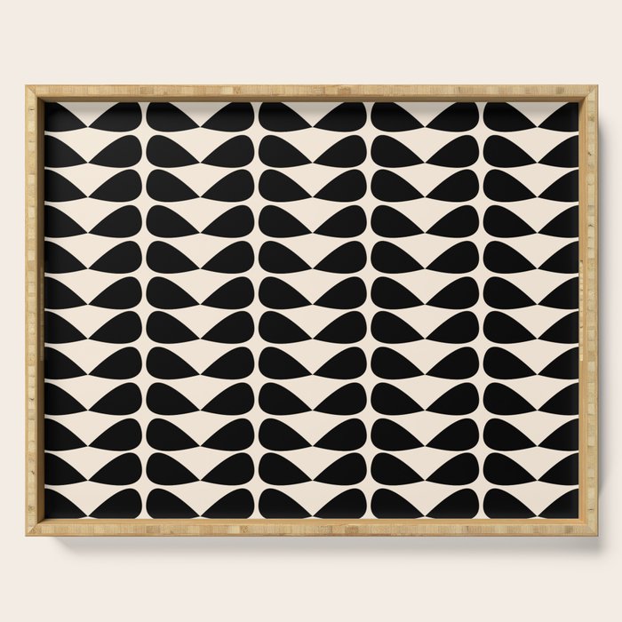Mod Leaves Mid Century Modern Abstract Pattern in Black and Almond Cream Serving Tray Gallery Image 1
