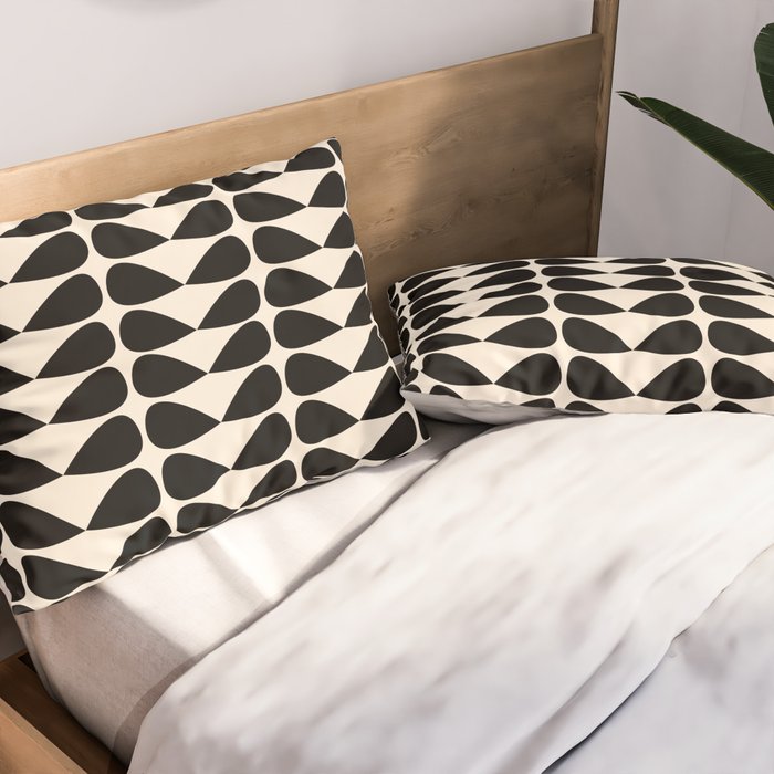 Mod Leaves Mid Century Modern Abstract Pattern in Black and Almond Cream Pillow Sham Gallery Image 2