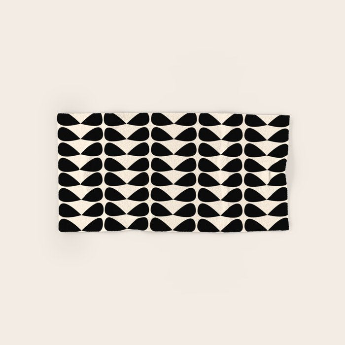 Mod Leaves Mid Century Modern Abstract Pattern in Black and Almond Cream Hand & Bath Towel Gallery Image 1