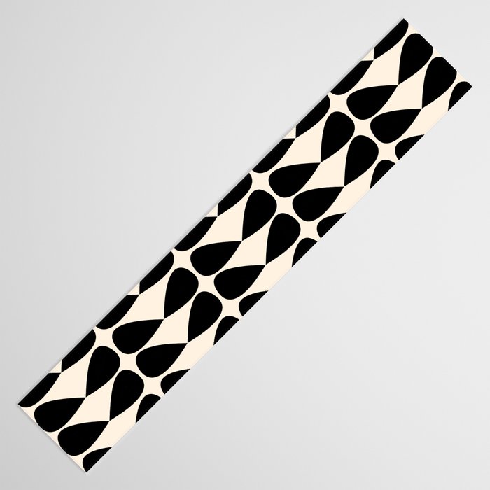 Mod Leaves Mid Century Modern Abstract Pattern in Black and Almond Cream Table Runner Gallery Image 3