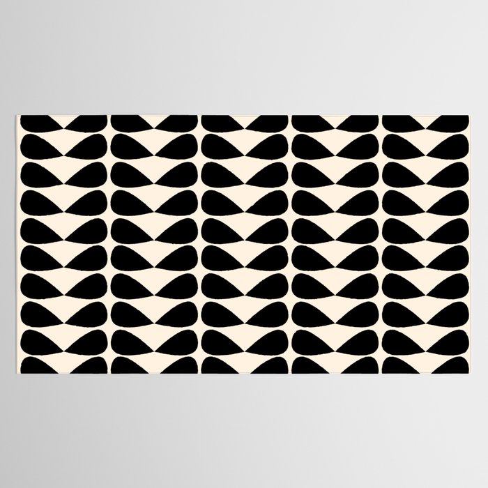 Mod Leaves Mid Century Modern Abstract Pattern in Black and Almond Cream Tablecloth Gallery Image 2