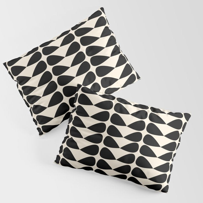 Mod Leaves Mid Century Modern Abstract Pattern in Black and Almond Cream Pillow Sham Gallery Image 3