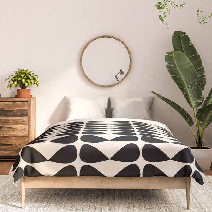 Mod Leaves Mid Century Modern Abstract Pattern in Black and Almond Cream Comforter Gallery Image 3