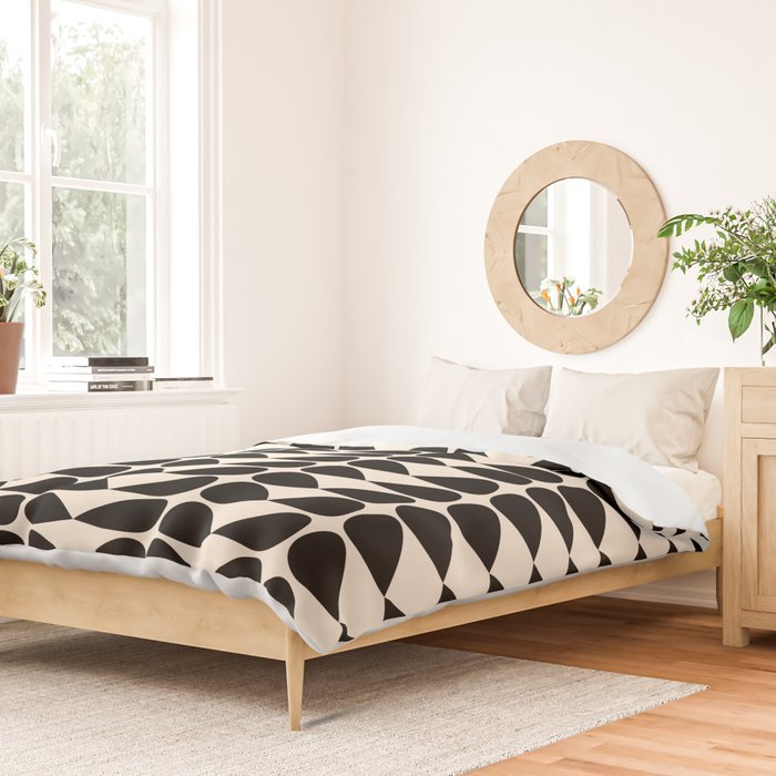 Mod Leaves Mid Century Modern Abstract Pattern in Black and Almond Cream Duvet Cover Gallery Image 2