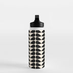 Mod Leaves Mid Century Modern Abstract Pattern in Black and Almond Cream Water Bottle Gallery Image 3