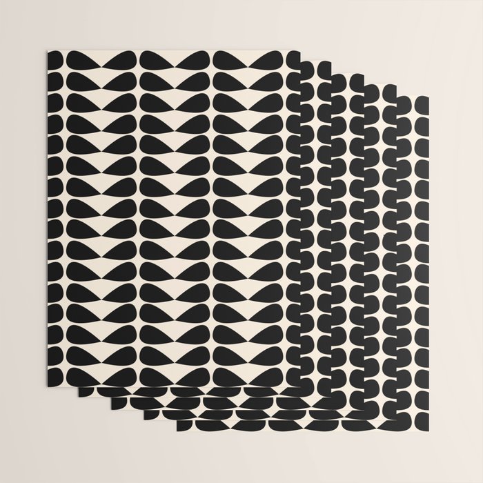 Mod Leaves Mid Century Modern Abstract Pattern in Black and Almond Cream Wrapping Paper Gallery Image 3