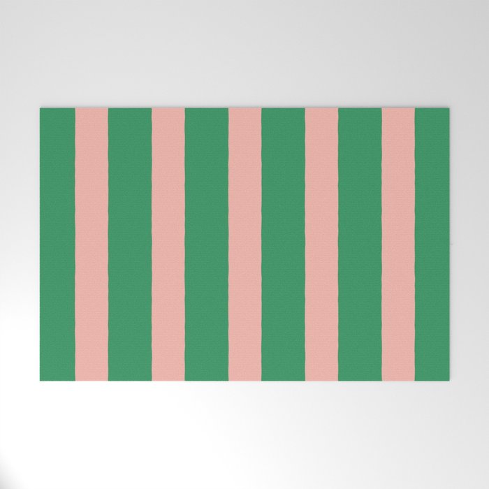 Simple Stripes Pattern - Green Pink Welcome Mat Gallery Image 1