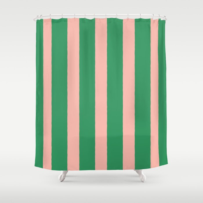 Simple Stripes Pattern - Green Pink Shower Curtain Gallery Image 1