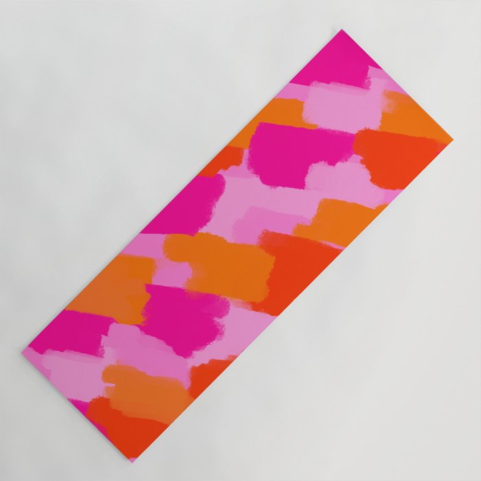 Pink and Orange Abstract Brush Strokes Palette Style Pattern Yoga Mat Gallery Image 1