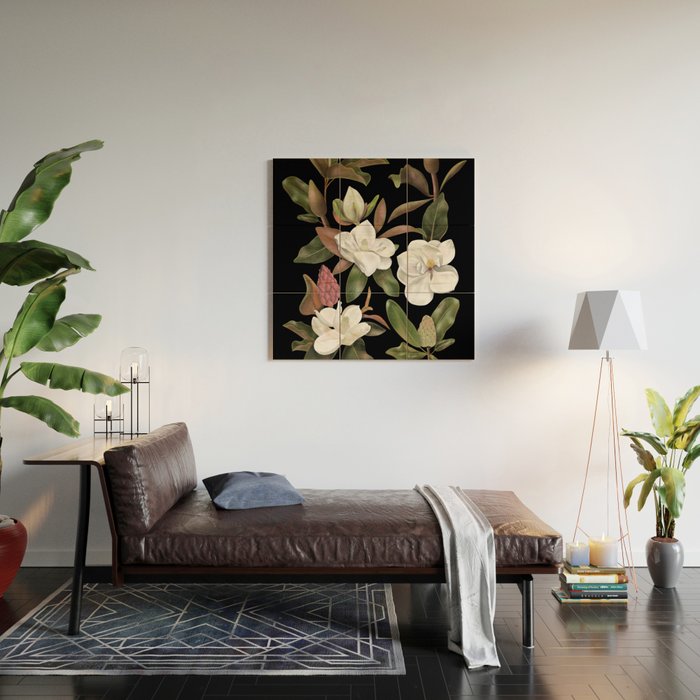 Magnolias Flowers Black Wood Wall Art Gallery Image 2