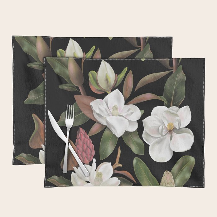Magnolias Flowers Black Placemat Gallery Image 1