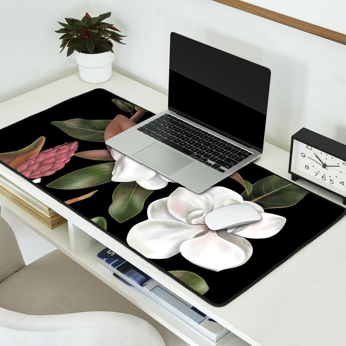 Magnolias Flowers Black Desk Mat Gallery Image 2
