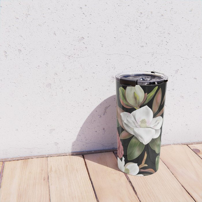 Magnolias Flowers Black Travel Mug Gallery Image 4
