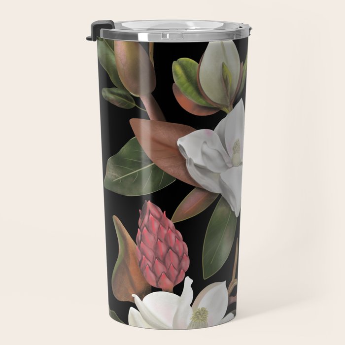 Magnolias Flowers Black Travel Mug Gallery Image 3