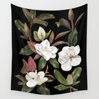 Magnolias Flowers Black Wall Tapestry Gallery Image 4