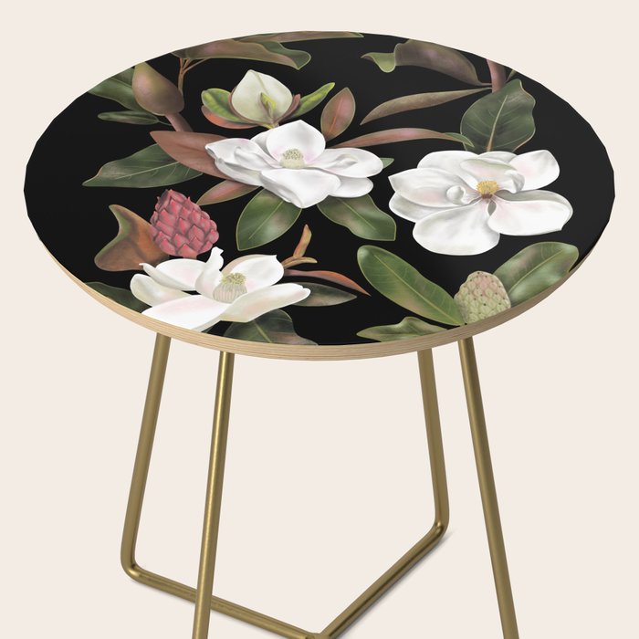 Magnolias Flowers Black Side Table Gallery Image 2