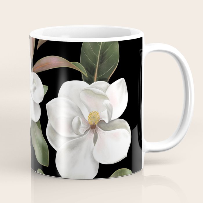 Magnolias Flowers Black Coffee Mug Gallery Image 1