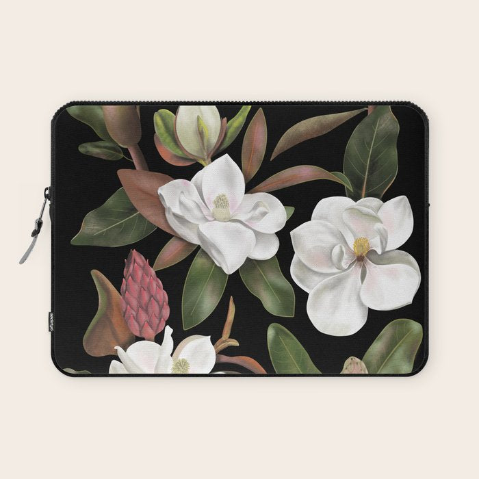 Magnolias Flowers Black Laptop Sleeve Gallery Image 1