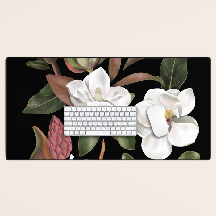 Magnolias Flowers Black Desk Mat Gallery Image 1