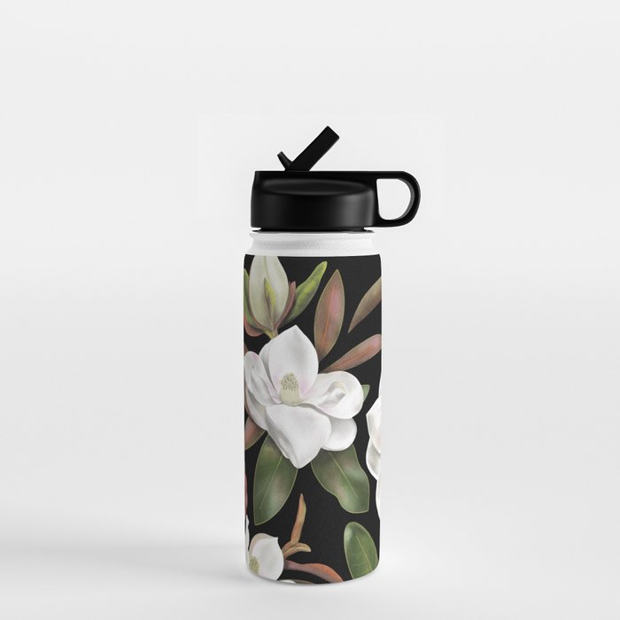 Magnolias Flowers Black Water Bottle Gallery Image 1