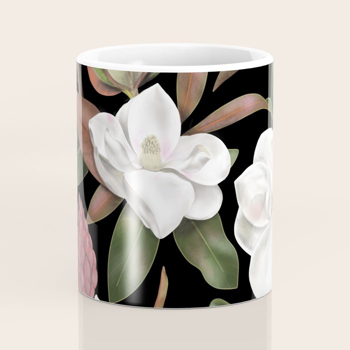 Magnolias Flowers Black Coffee Mug Gallery Image 4