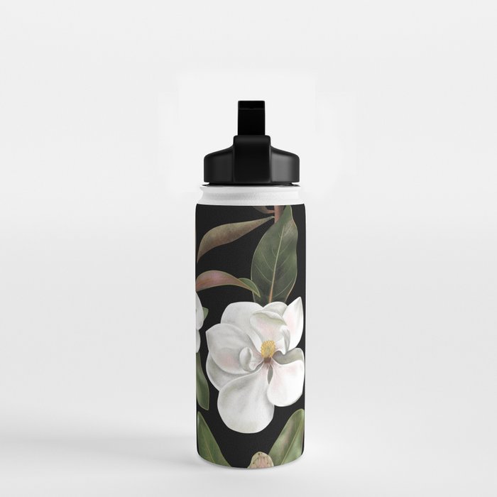 Magnolias Flowers Black Water Bottle Gallery Image 2