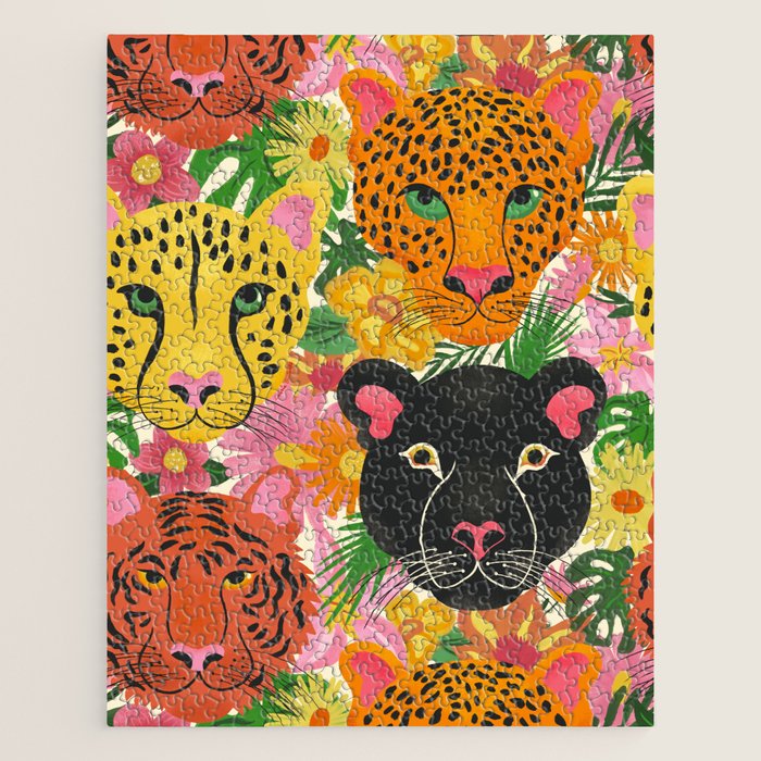 Maximalist Jungle Tiger Cheetah Leopard and Jaguar Jigsaw Puzzle Gallery Image 1