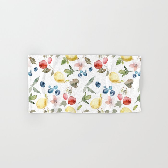 Lemon Berries and Cherries Watercolor Pattern Towels Gallery Image 1