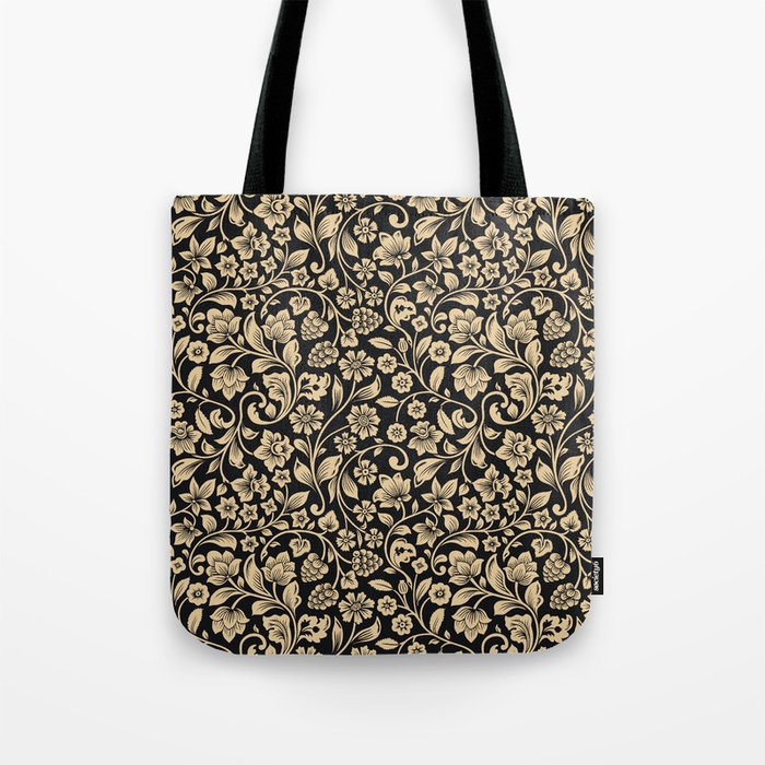 William Morris Style Art Nouveau Dark Floral Tote Bag Gallery Image 1