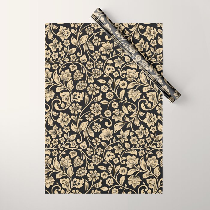 William Morris Style Art Nouveau Dark Floral Wrapping Paper Gallery Image 1