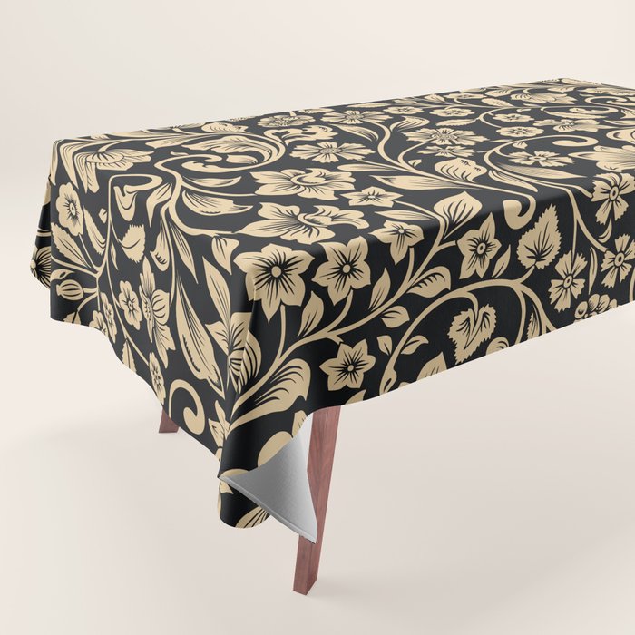 William Morris Style Art Nouveau Dark Floral Tablecloth Gallery Image 1