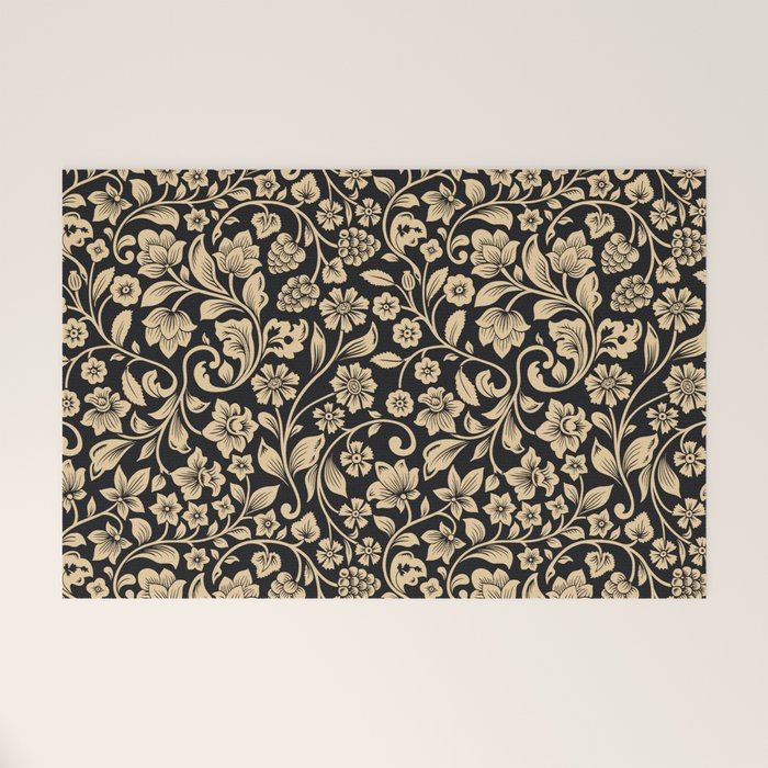 William Morris Style Art Nouveau Dark Floral Welcome Mat Gallery Image 1