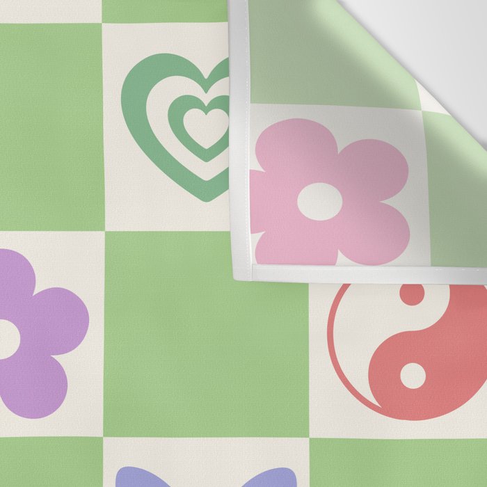 Peace & Love Retro Nostalgia Green Checker Wall Tapestry Gallery Image 3