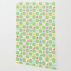 Peace & Love Retro Nostalgia Green Checker Wallpaper Gallery Image 2