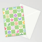 Peace & Love Retro Nostalgia Green Checker Stationery Card Gallery Image 2