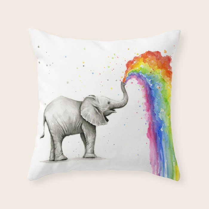 Rainbow Baby Elephant Throw Pillow Gallery Image 6