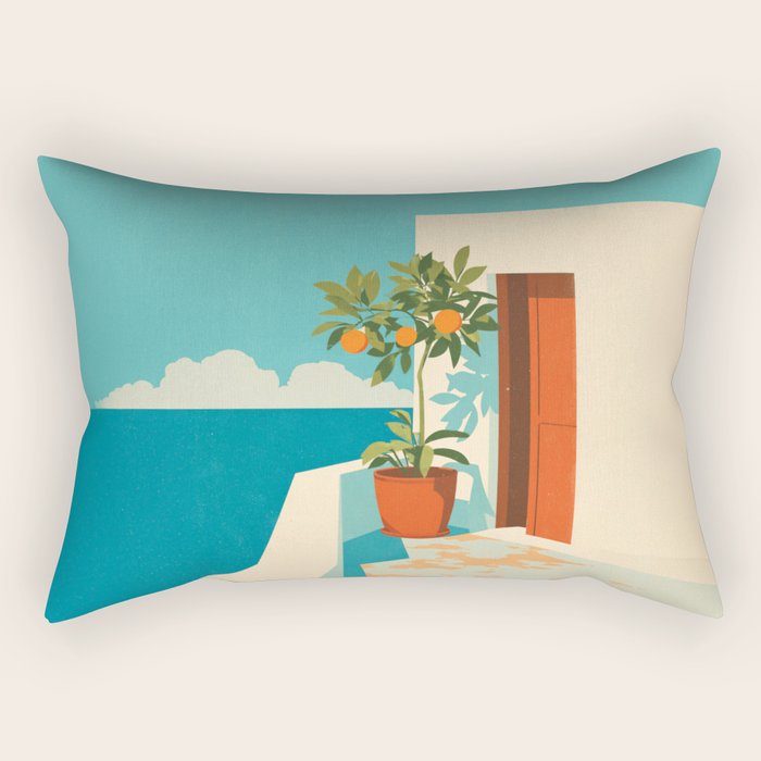 Mediterranean Balcony Orange Tree Rectangular Pillow Gallery Image 1