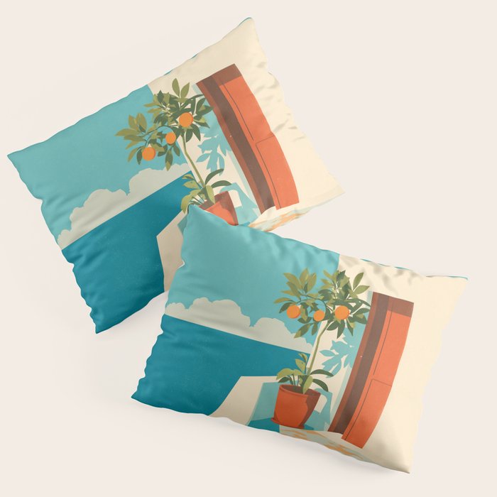 Mediterranean Balcony Orange Tree Pillow Sham Gallery Image 3