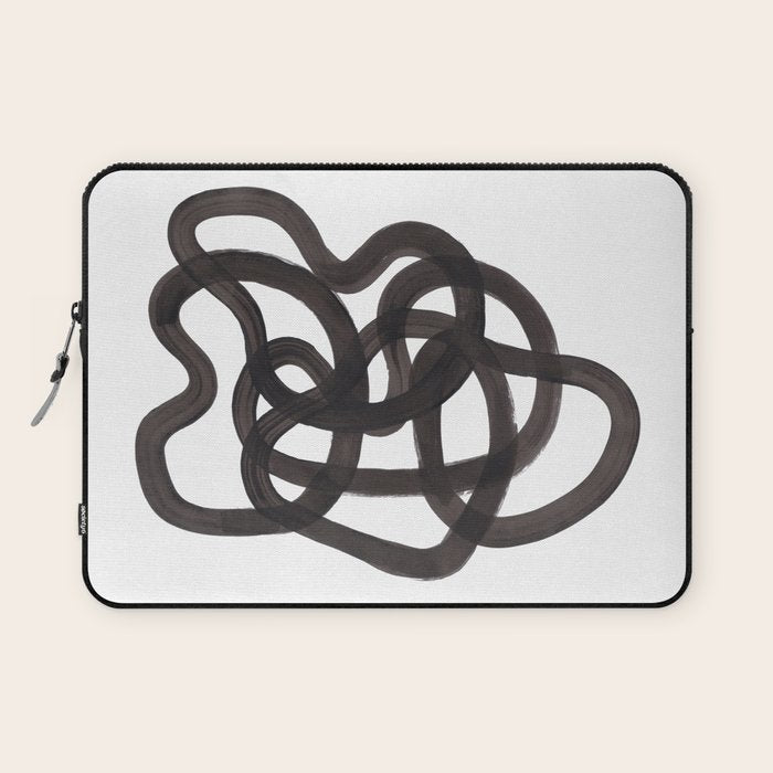 'Ink Memories' Minimalist Ink Line Drawing Abstract Black Brush Strokes Modern Funky Maze by Ejaaz Haniff Laptop Sleeve Gallery Image 1
